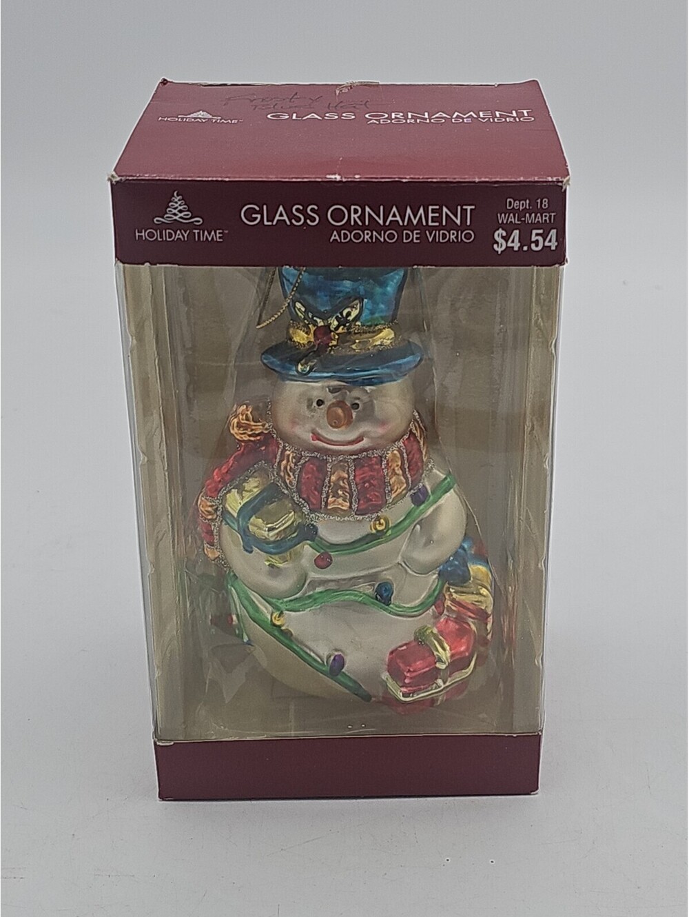 Vintage Holiday Time Glass Snowman Christmas Ornament NIB Dept 18 Rare 6 Inches